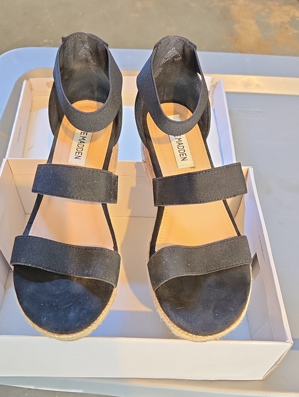 Steve Madden Black Espadrille Wedges with Ankle Strap Sz 3